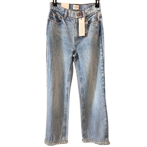 Alice + Olivia Women's Rockstar Blue Ora High Rise Embellished Jeans Size 24 - Picture 4 of 15